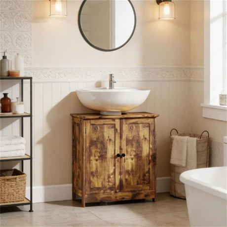 Rustic Brown Bathroom Vanity Cabinet with Adjustable Shelf