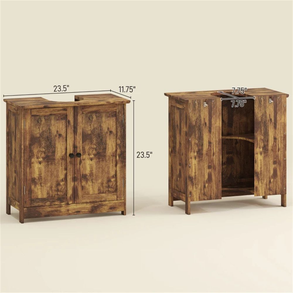 Rustic Brown Bathroom Vanity Cabinet with Adjustable Shelf