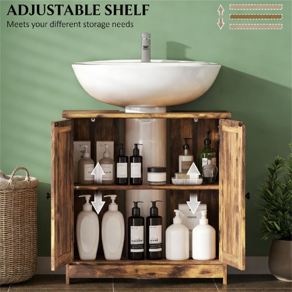 Rustic Brown Bathroom Vanity Cabinet with Adjustable Shelf