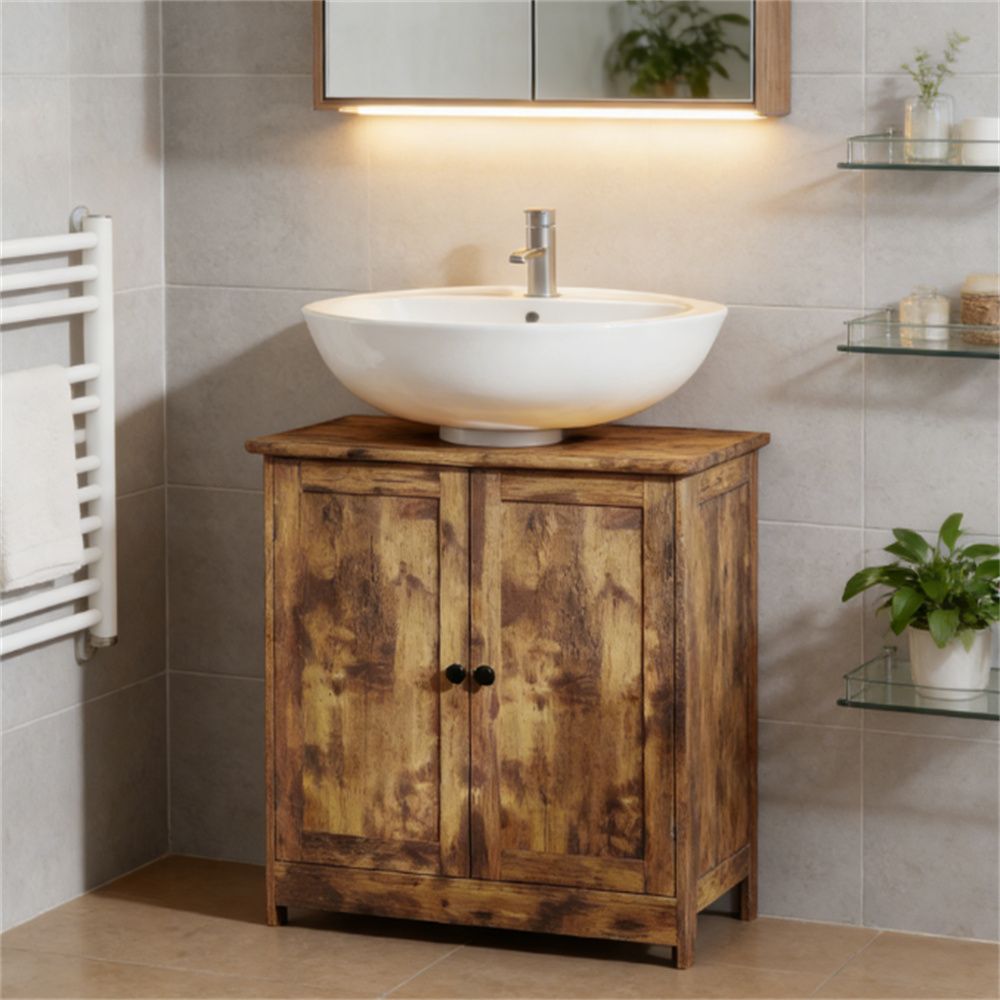Rustic Brown Bathroom Vanity Cabinet with Adjustable Shelf