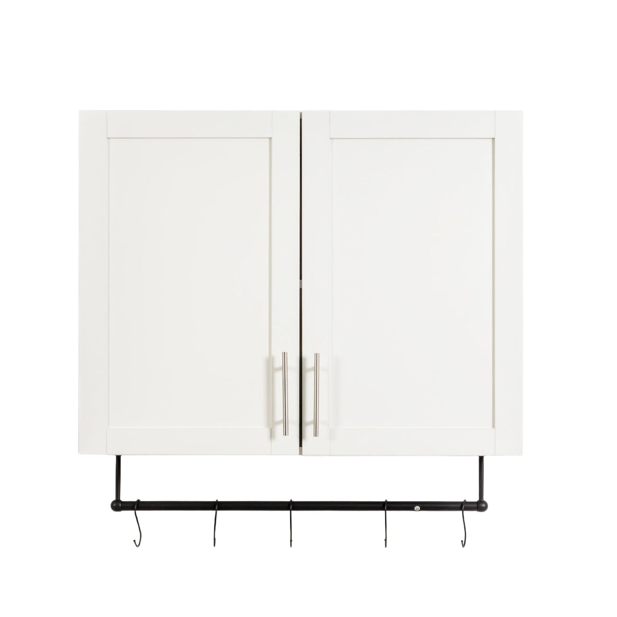 White Bathroom Wall Cabinet with Adjustable Shelf, Towel Bar and 5 Hooks