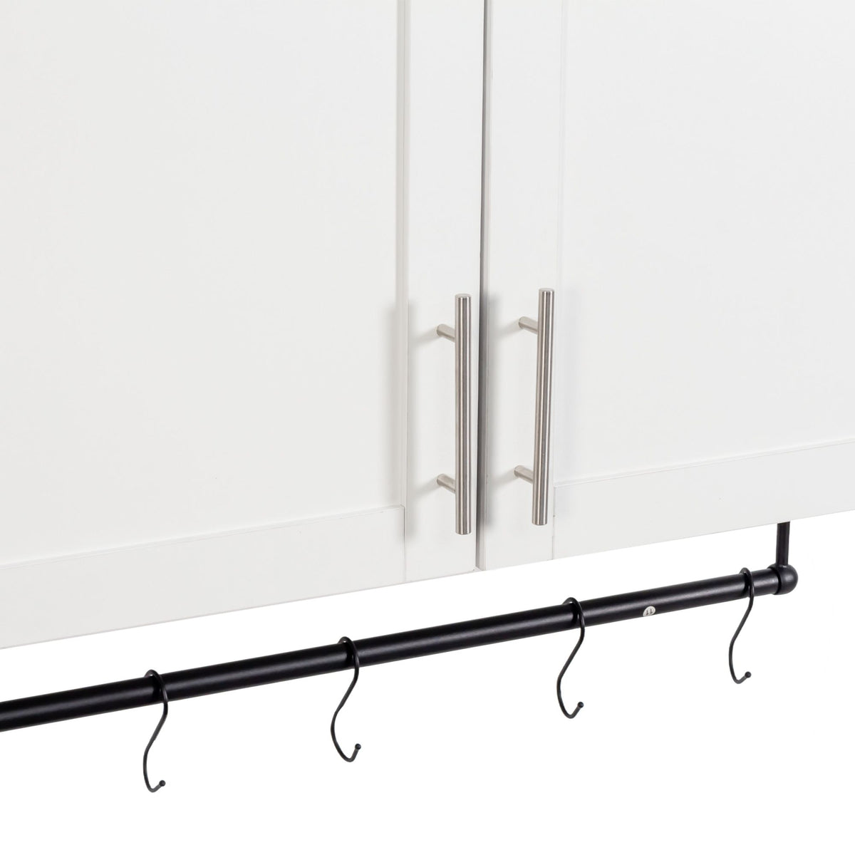 White Bathroom Wall Cabinet with Adjustable Shelf, Towel Bar and 5 Hooks