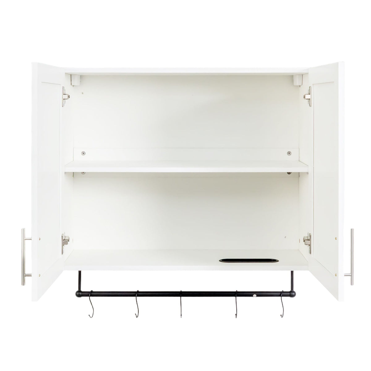 White Bathroom Wall Cabinet with Adjustable Shelf, Towel Bar and 5 Hooks