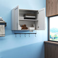 White Bathroom Wall Cabinet with Adjustable Shelf, Towel Bar and 5 Hooks