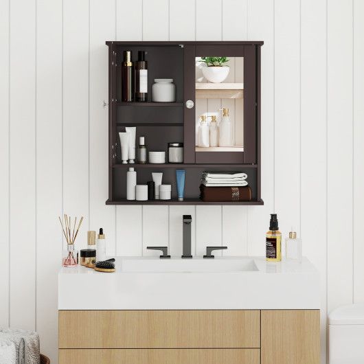 Bathroom Wall Mount Mirror Cabinet with Shelves – Organize Your Essentials - Brown
