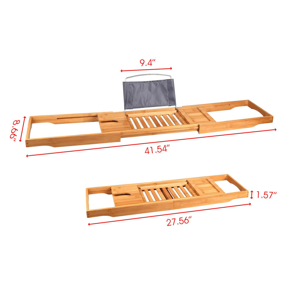 Extendable Bamboo Bathtub Caddy Tray with Book & Phone Holder