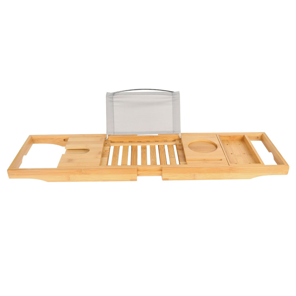 Extendable Bamboo Bathtub Caddy Tray with Book & Phone Holder