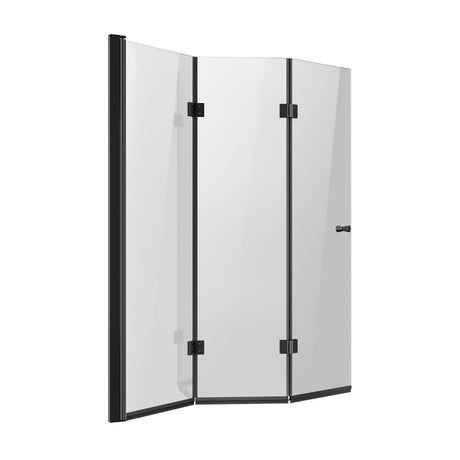 Black Frameless Tri-Fold Bathtub Shower Door