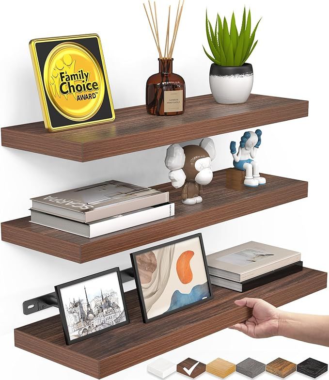 Rustic Wall-Mounted Floating Shelves for Bathroom, Bedroom, Living Room, or Kitchen