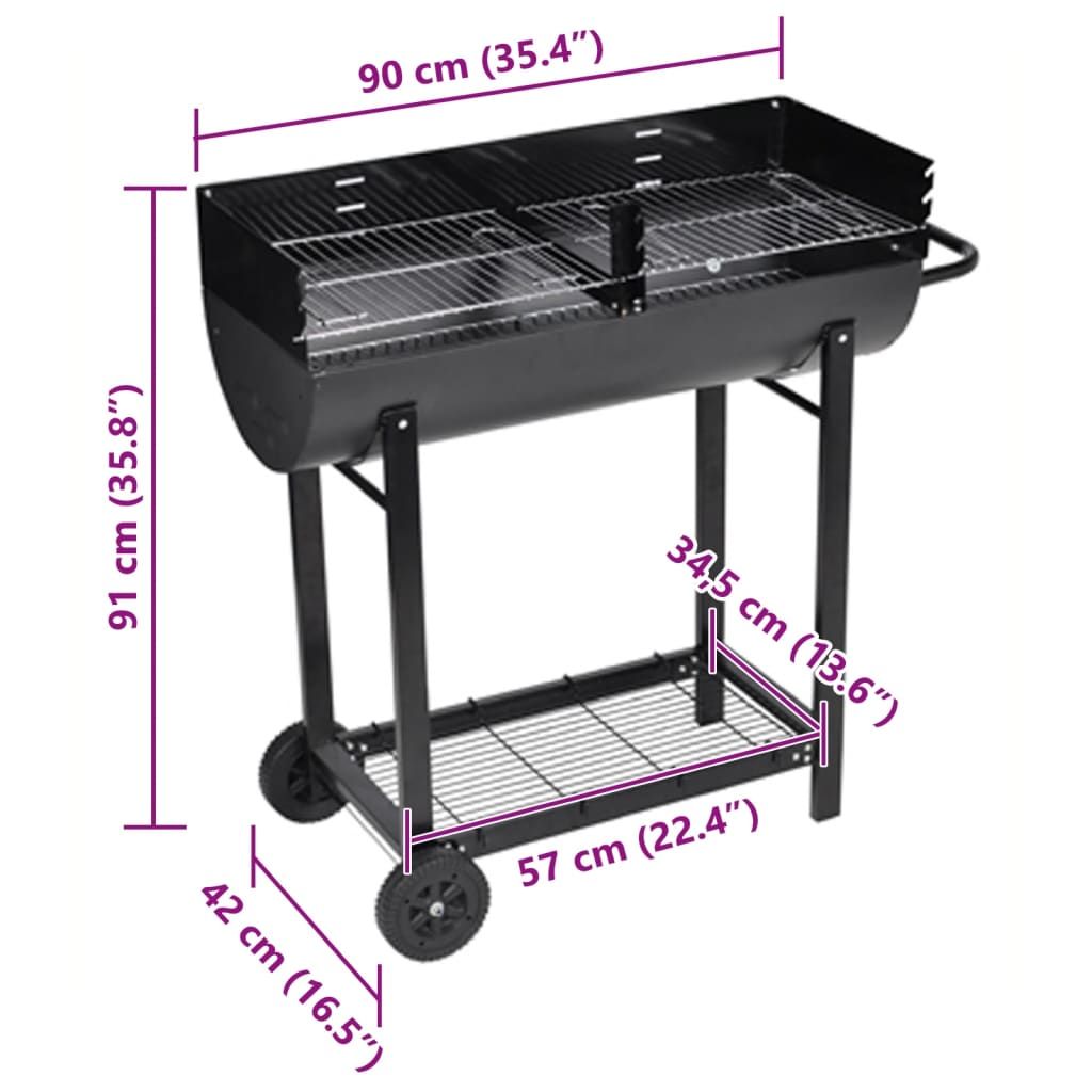 Classic Charcoal Barbecue with Two Grills and Mobility Wheels