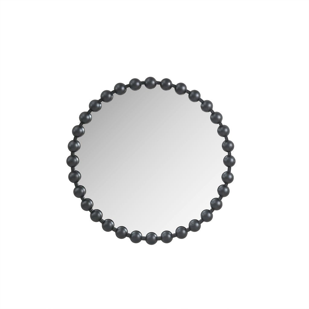 Matte Black Beaded Round Wall Mirror