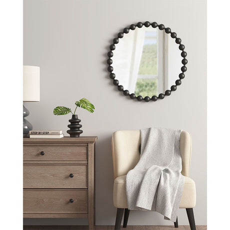 Matte Black Beaded Round Wall Mirror