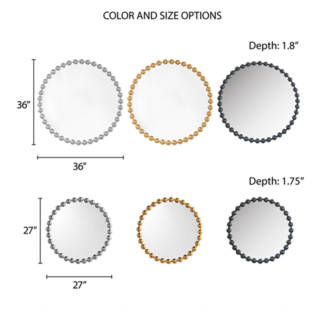 Matte Black Beaded Round Wall Mirror