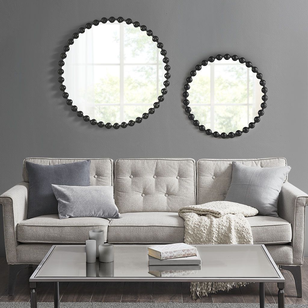 Matte Black Beaded Round Wall Mirror