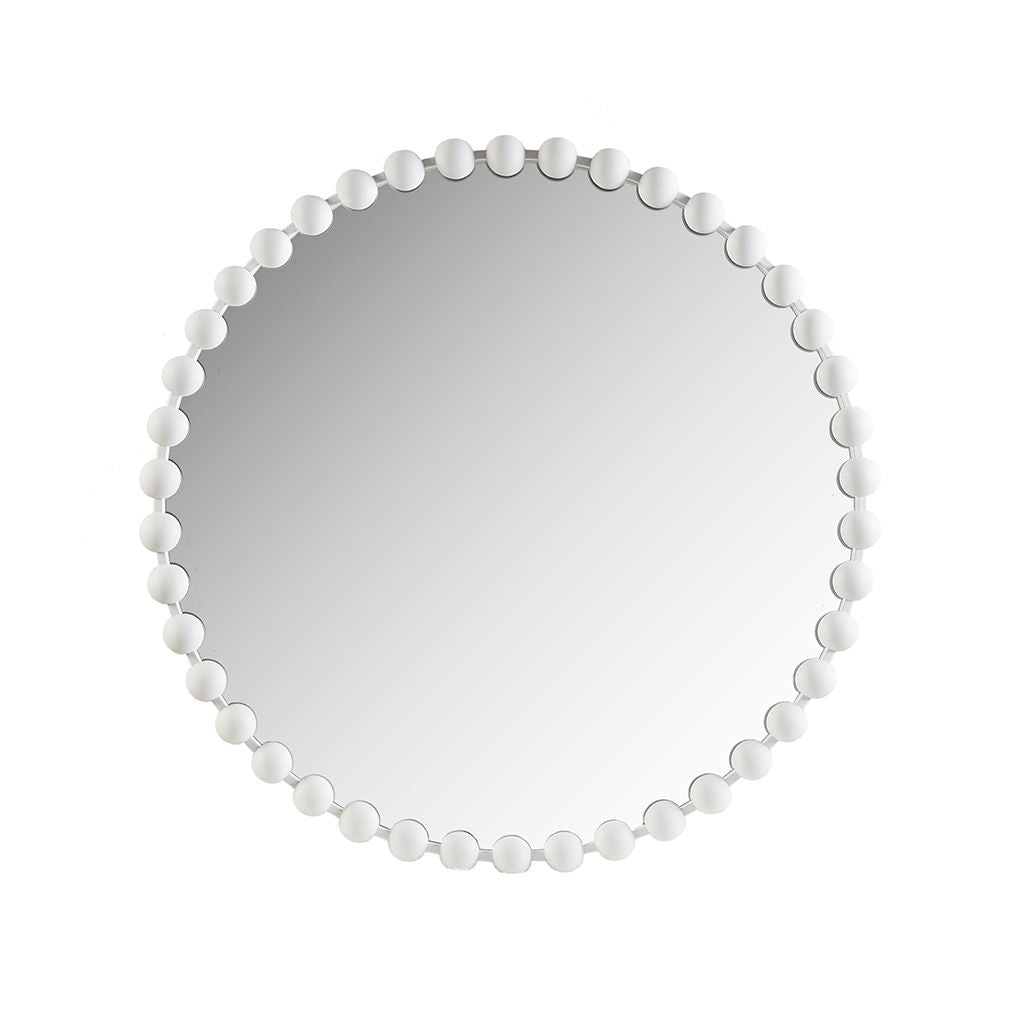 Matte White Beaded Round Wall Mirror