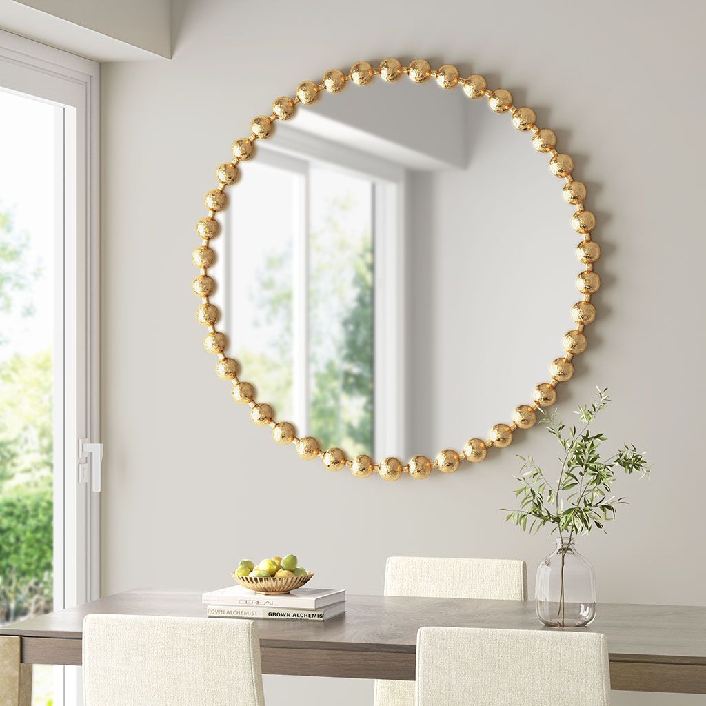Antique Gold Beaded Round Wall Mirror