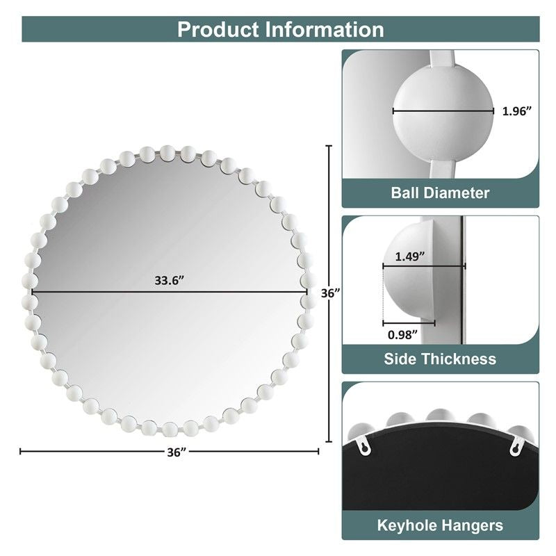 Matte White Beaded Round Wall Mirror