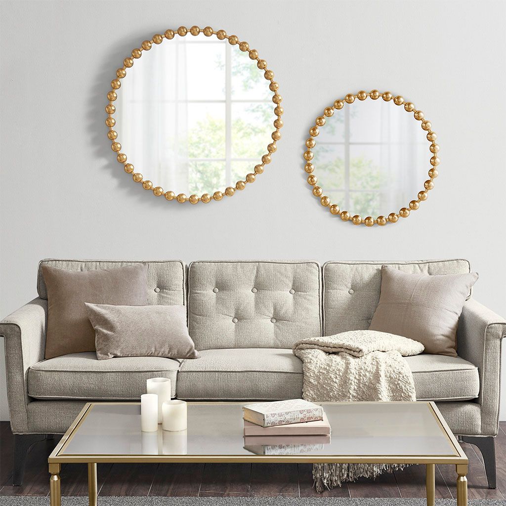 Antique Gold Beaded Round Wall Mirror