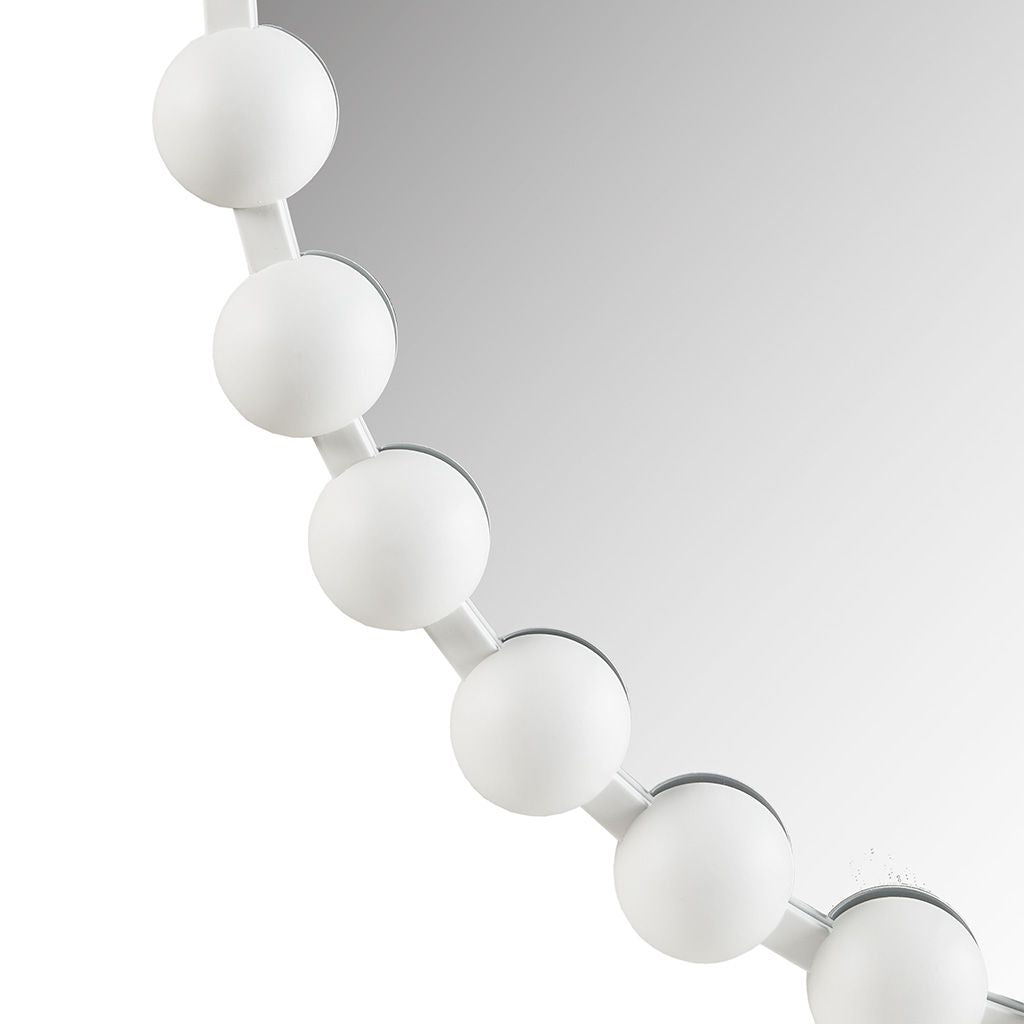 Matte White Beaded Round Wall Mirror