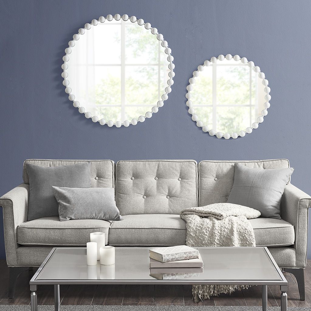 Matte White Beaded Round Wall Mirror