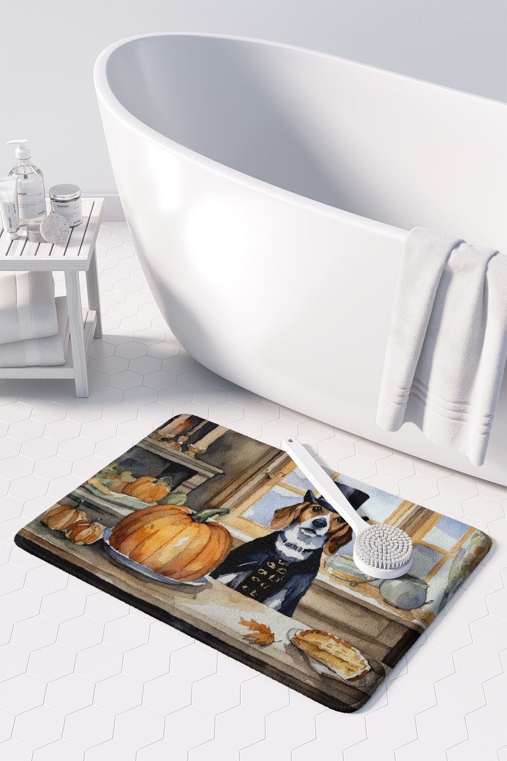 Beagle Fall Pumpkins Cushioned Kitchen Mat