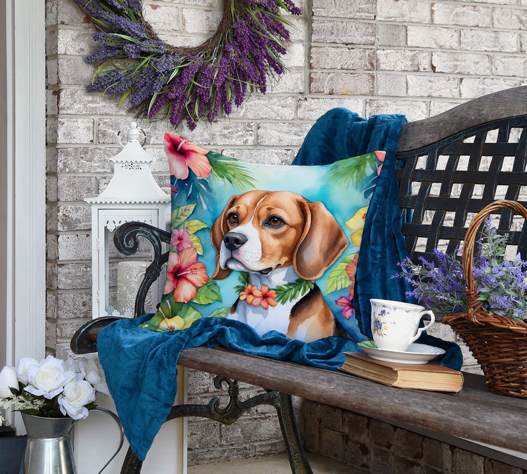 Beagle Luau Throw Pillow Machine Washable, Indoor Outdoor Decorative Pillow for Couch, Bed
