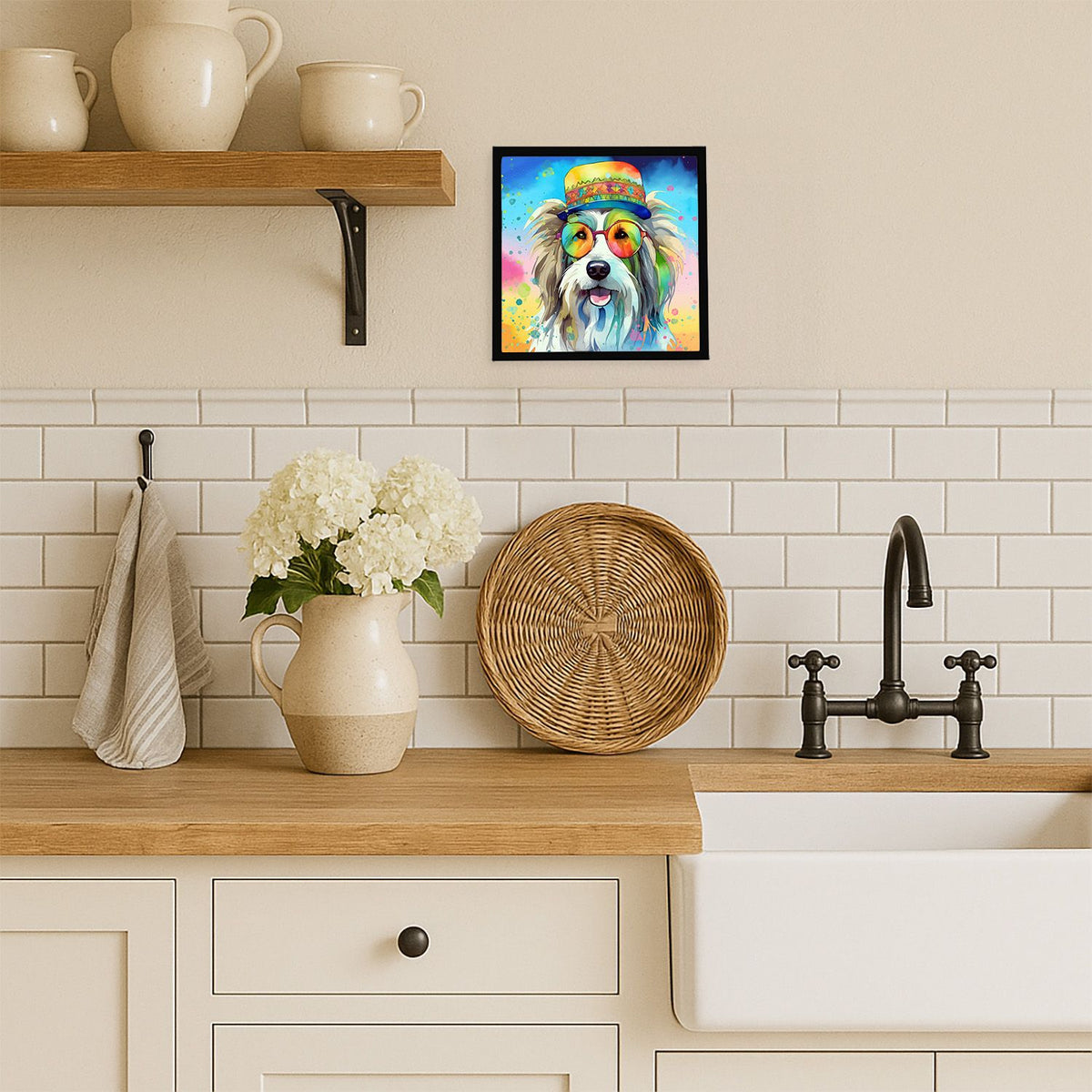 Bearded Collie Hippie Dawg Framed Wall Art