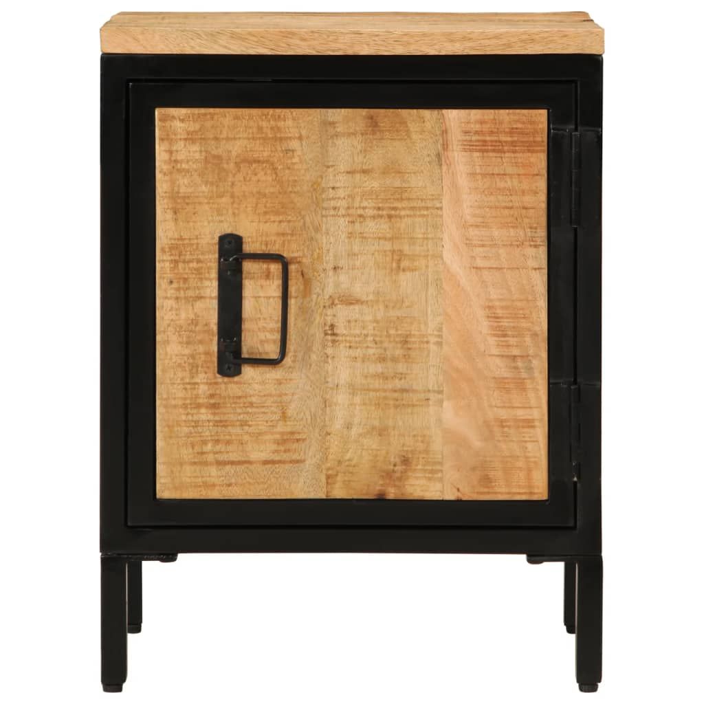 Rough-Finish Mango Wood Bedside Cabinet with Storage