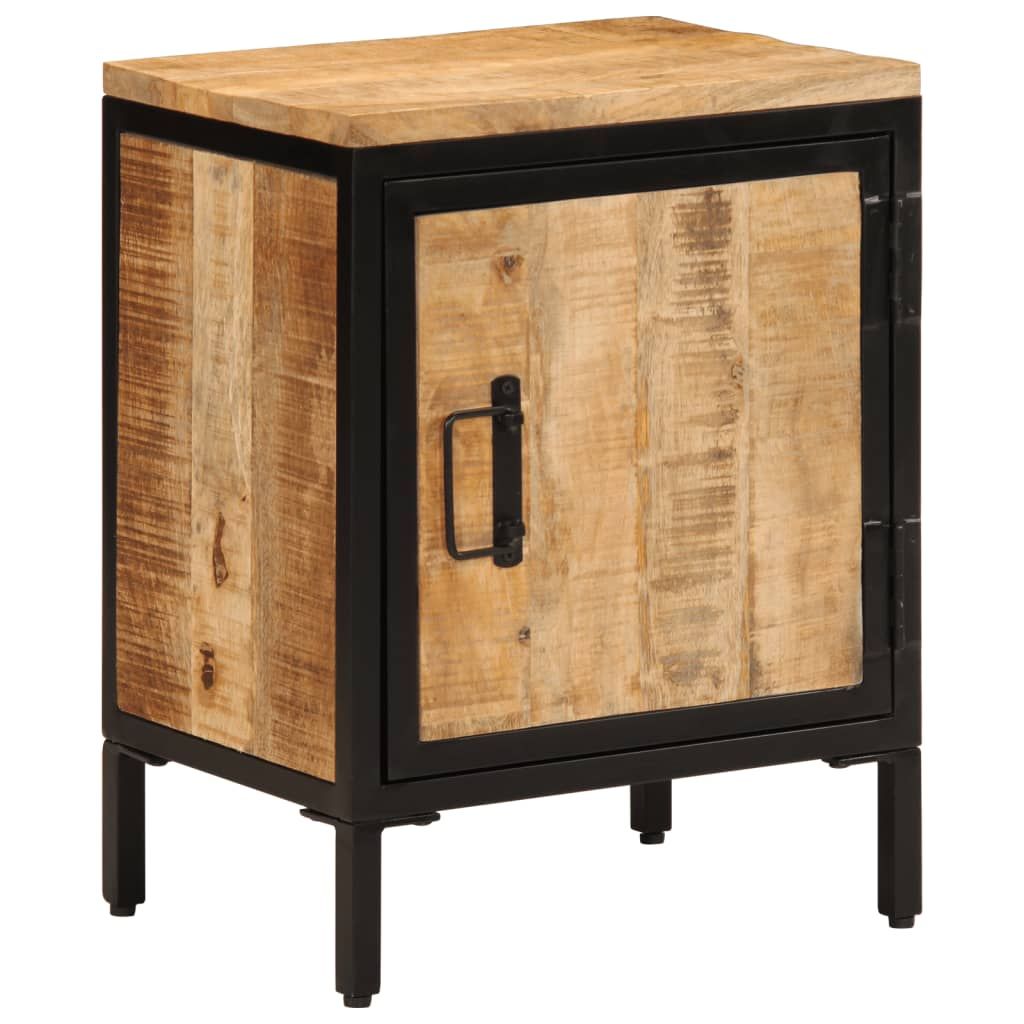 Rough-Finish Mango Wood Bedside Cabinet with Storage