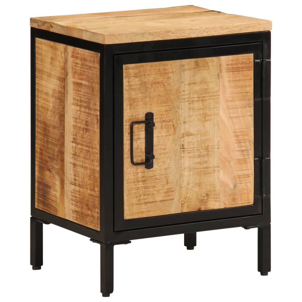 Rough-Finish Mango Wood Bedside Cabinet with Storage