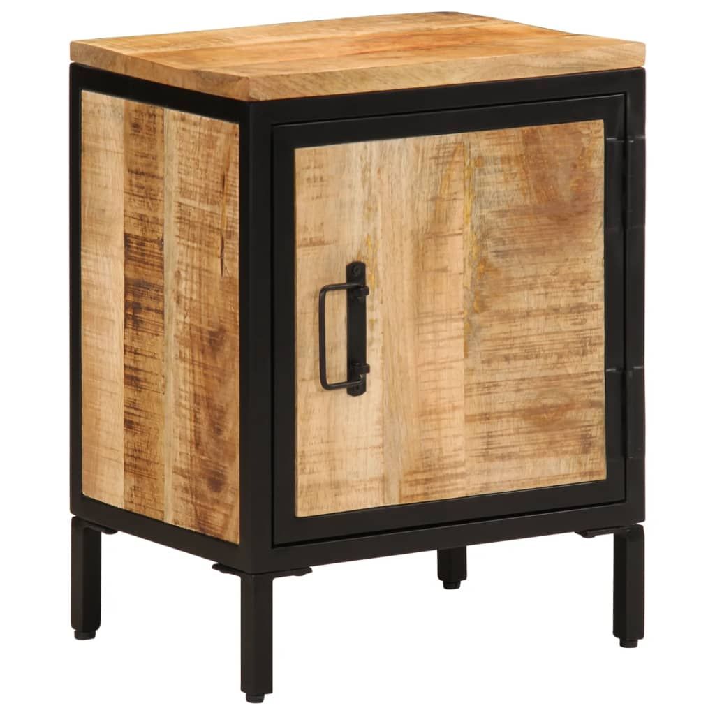 Rough-Finish Mango Wood Bedside Cabinet with Storage