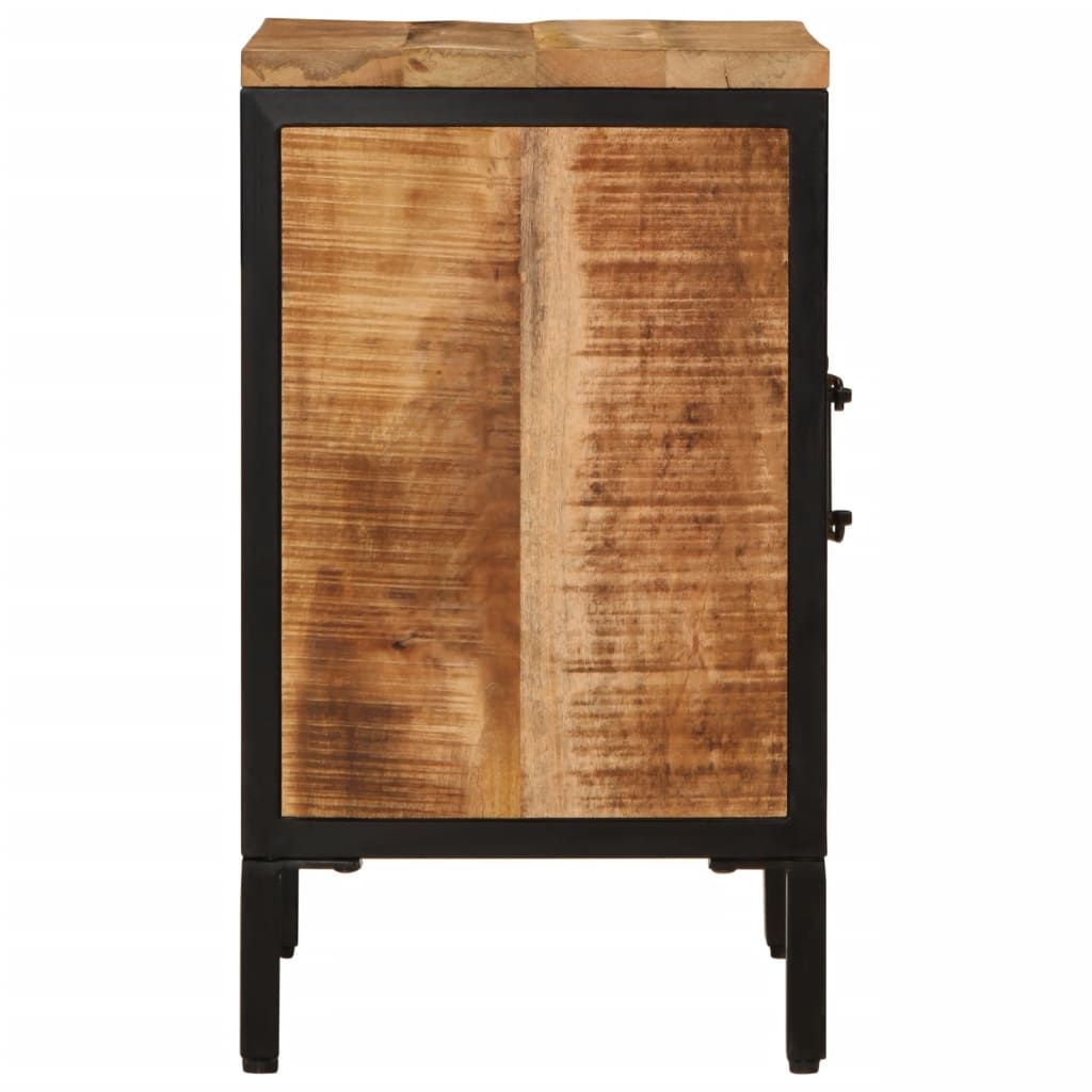 Rough-Finish Mango Wood Bedside Cabinet with Storage