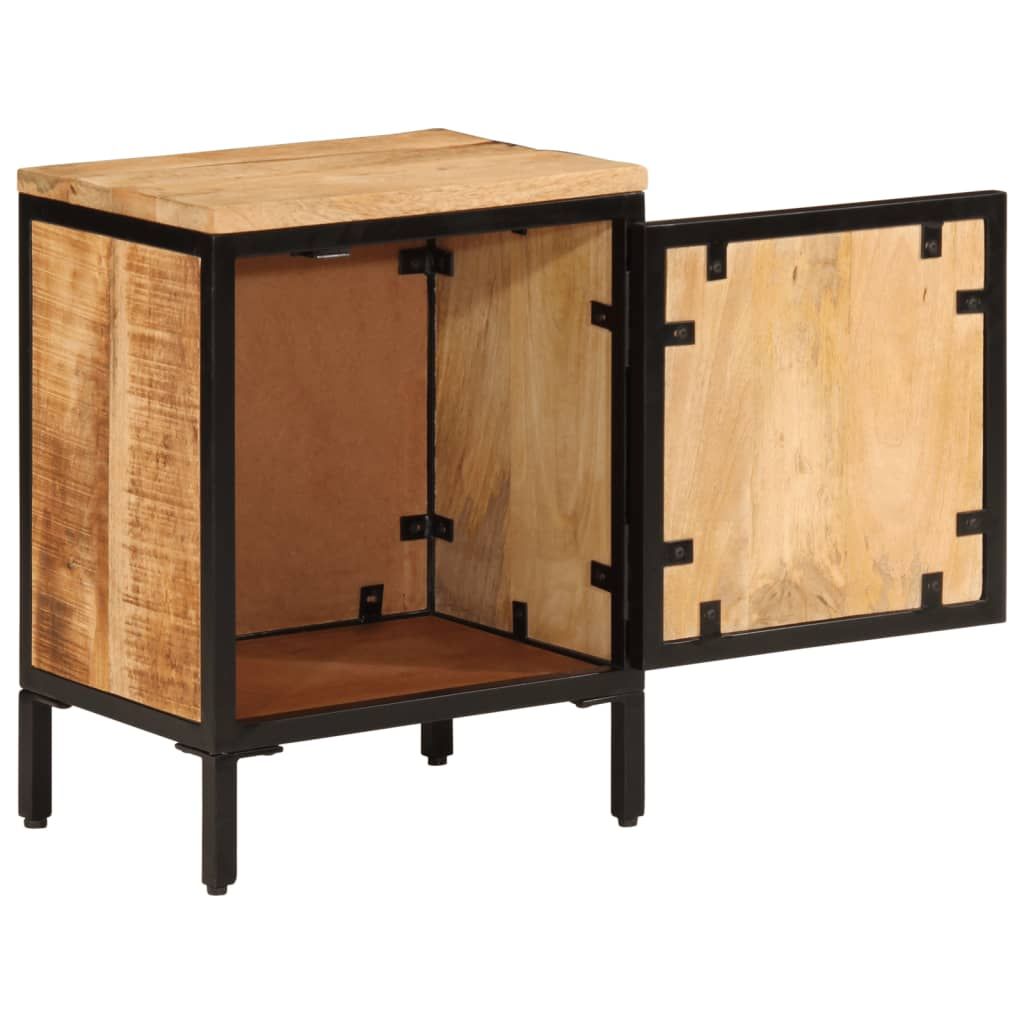 Rough-Finish Mango Wood Bedside Cabinet with Storage