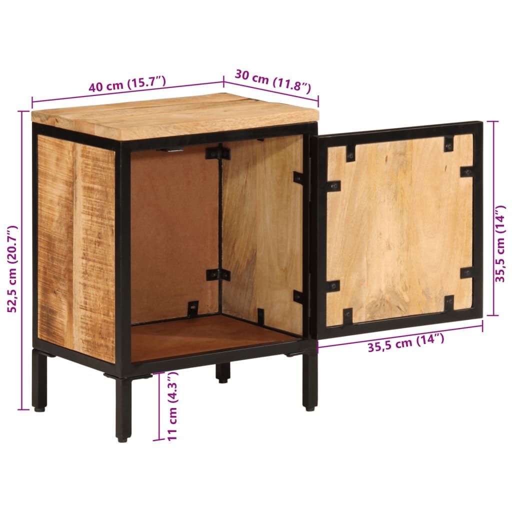 Rough-Finish Mango Wood Bedside Cabinet with Storage