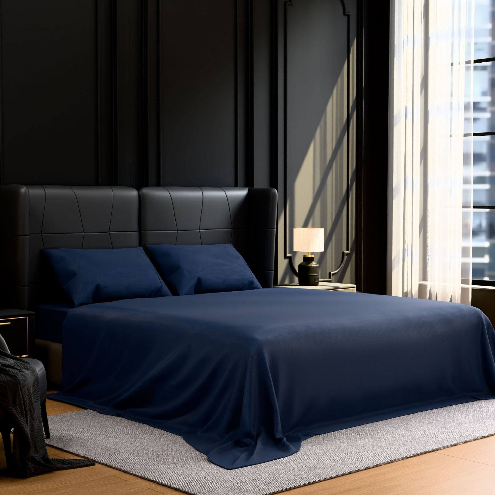 Ultra-Soft Brushed Microfiber Full Sheet Set – Navy Blue, 4 Piece
