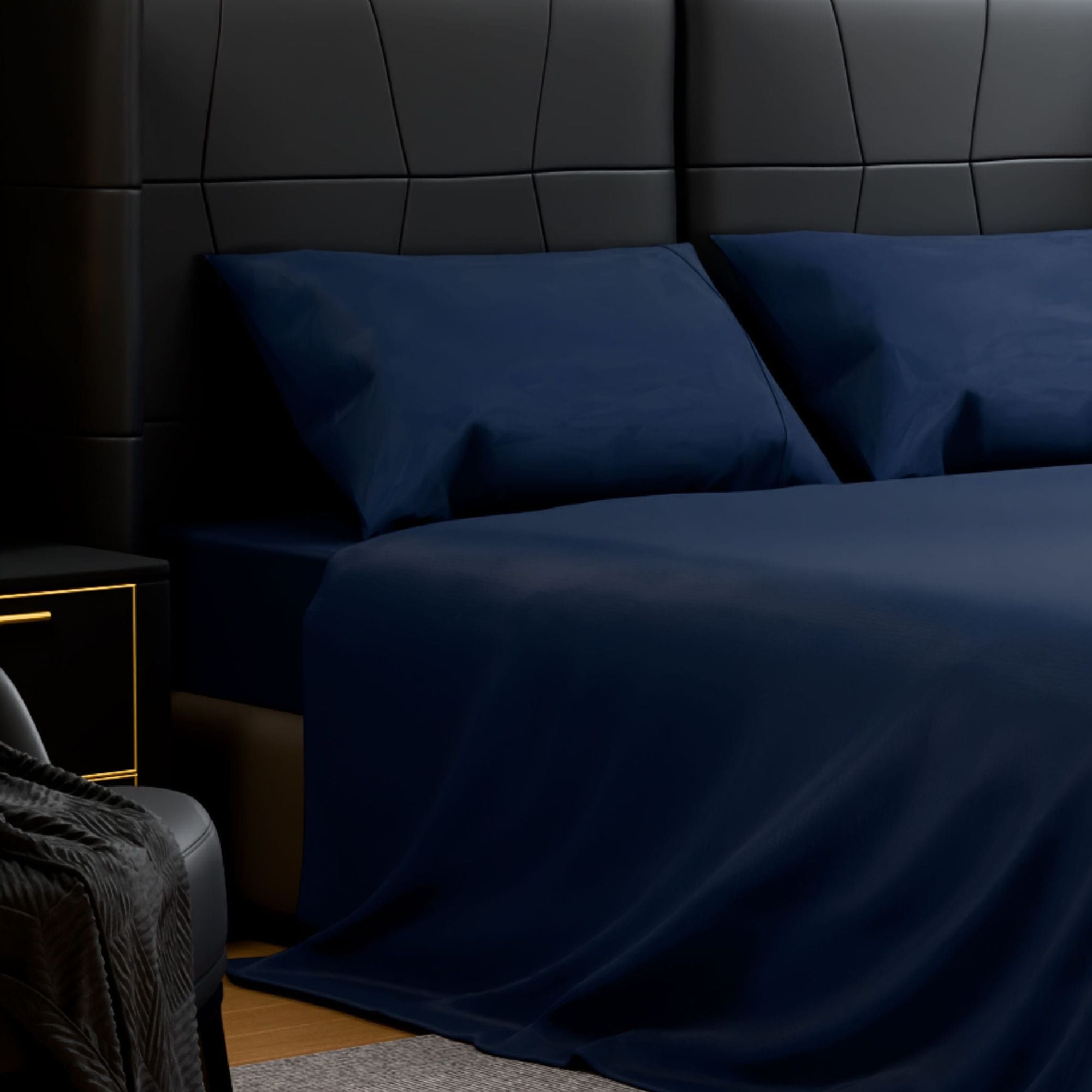 Ultra-Soft Brushed Microfiber Full Sheet Set – Navy Blue, 4 Piece