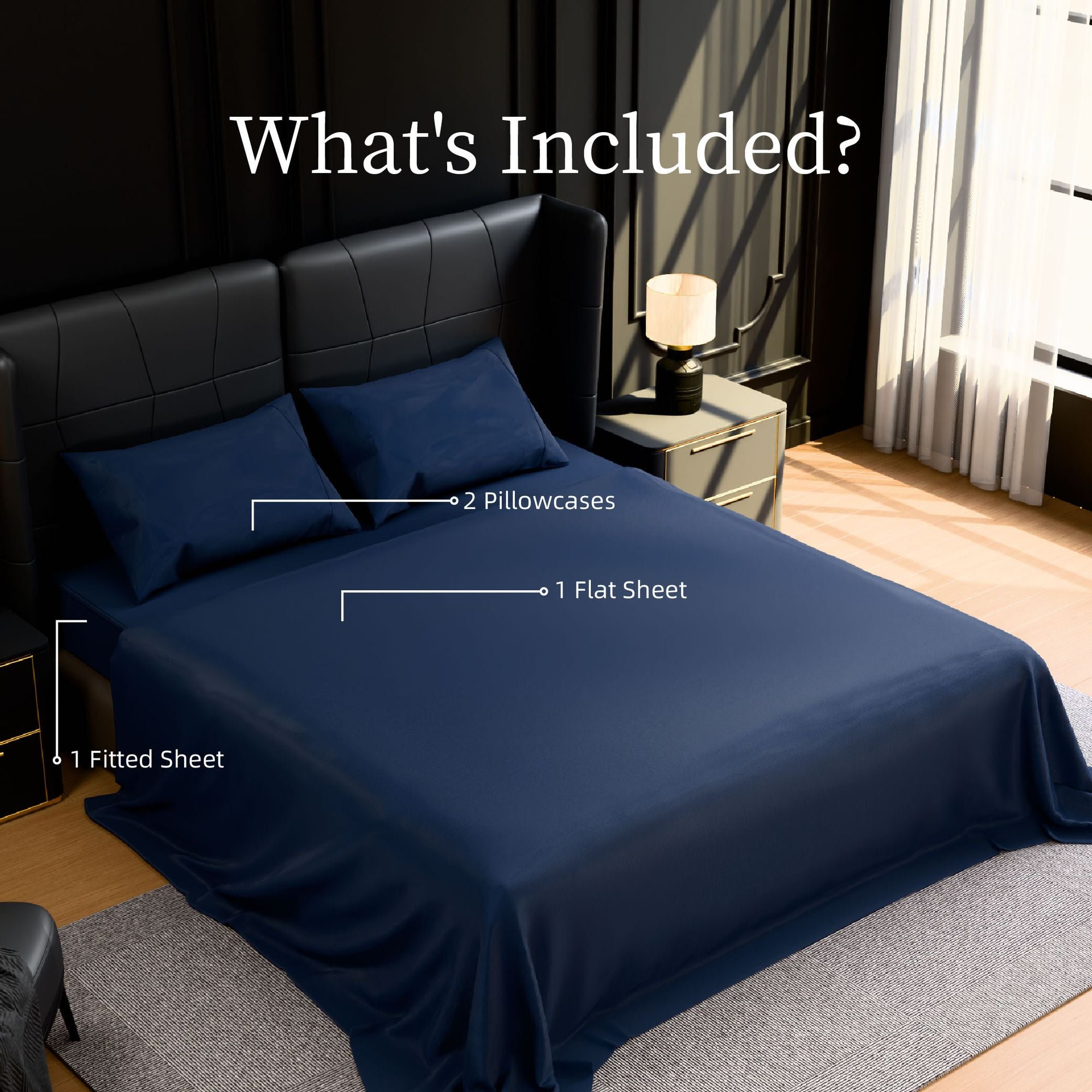 King Bed Sheet Set - Ultra-Soft Brushed Microfiber, 4-Piece, Deep Pocket, Fade & Wrinkle Resistant (Navy Blue)