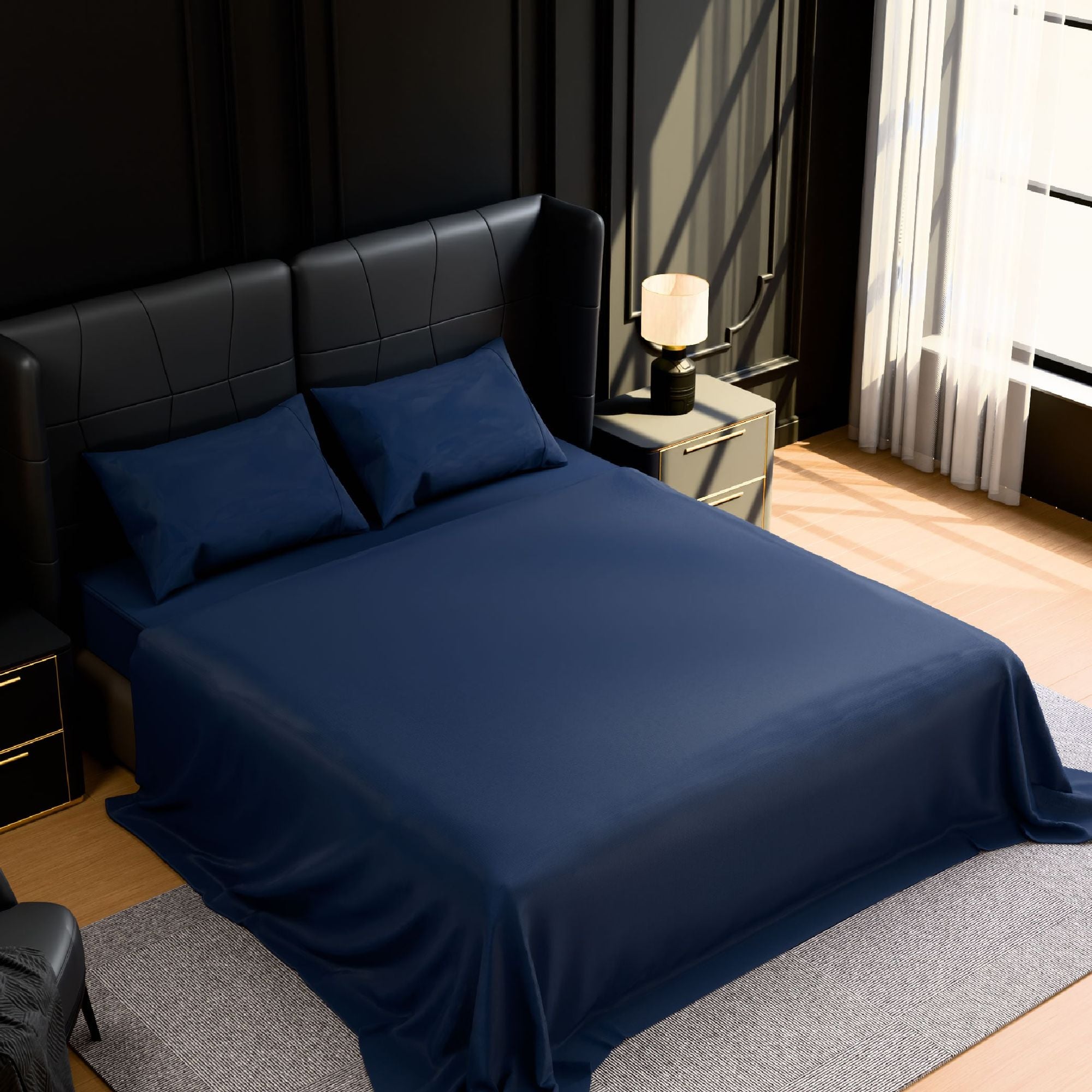 King Bed Sheet Set - Ultra-Soft Brushed Microfiber, 4-Piece, Deep Pocket, Fade & Wrinkle Resistant (Navy Blue)
