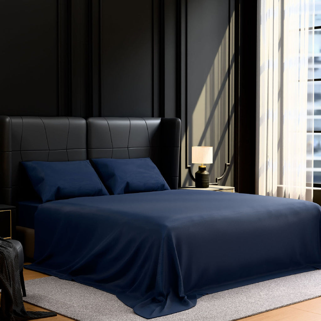 King Bed Sheet Set - Ultra-Soft Brushed Microfiber, 4-Piece, Deep Pocket, Fade & Wrinkle Resistant (Navy Blue)