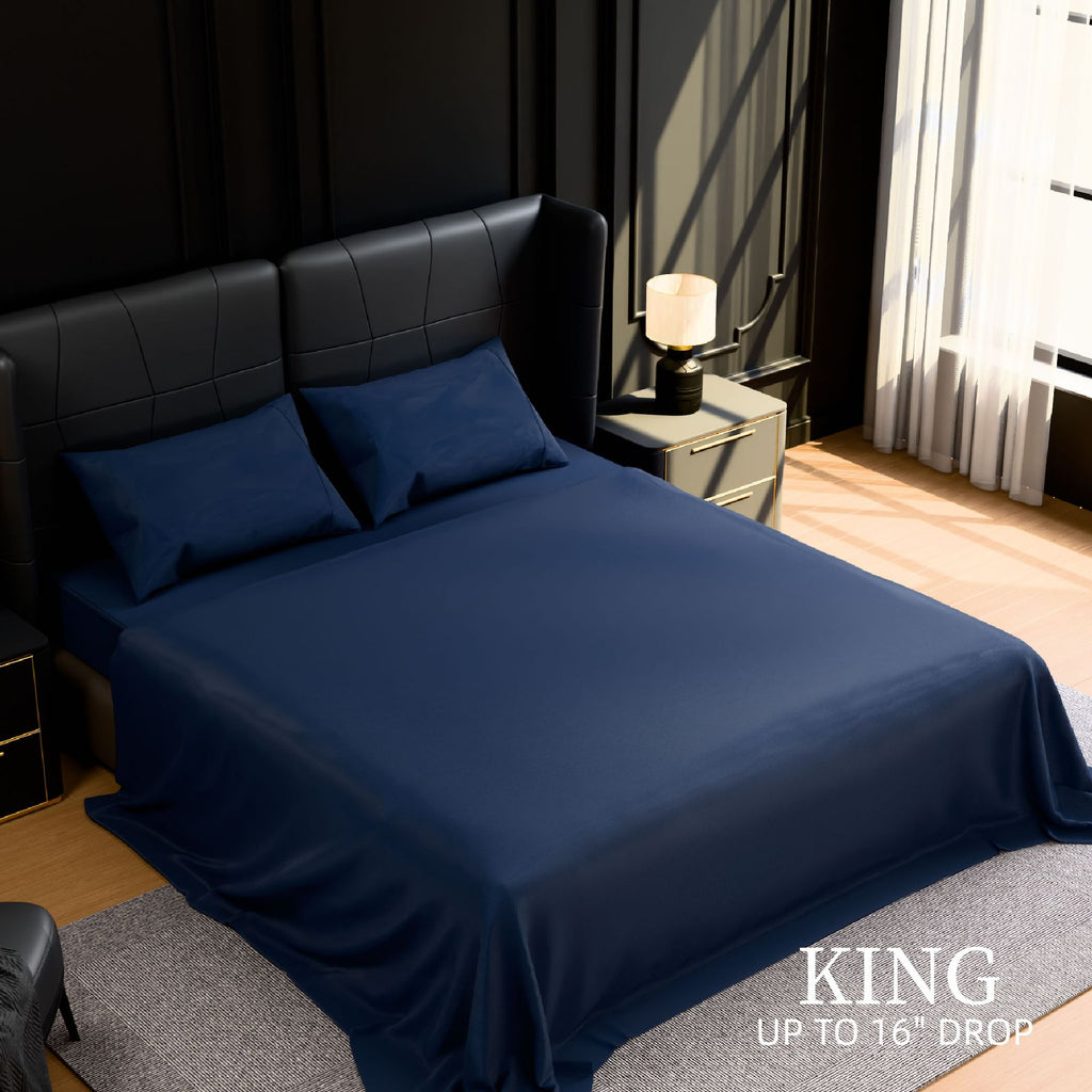 King Bed Sheet Set - Ultra-Soft Brushed Microfiber, 4-Piece, Deep Pocket, Fade & Wrinkle Resistant (Navy Blue)