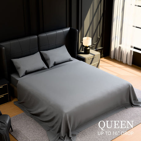 Grey Queen Sheet Set with Deep-Pocket Fitted Sheet