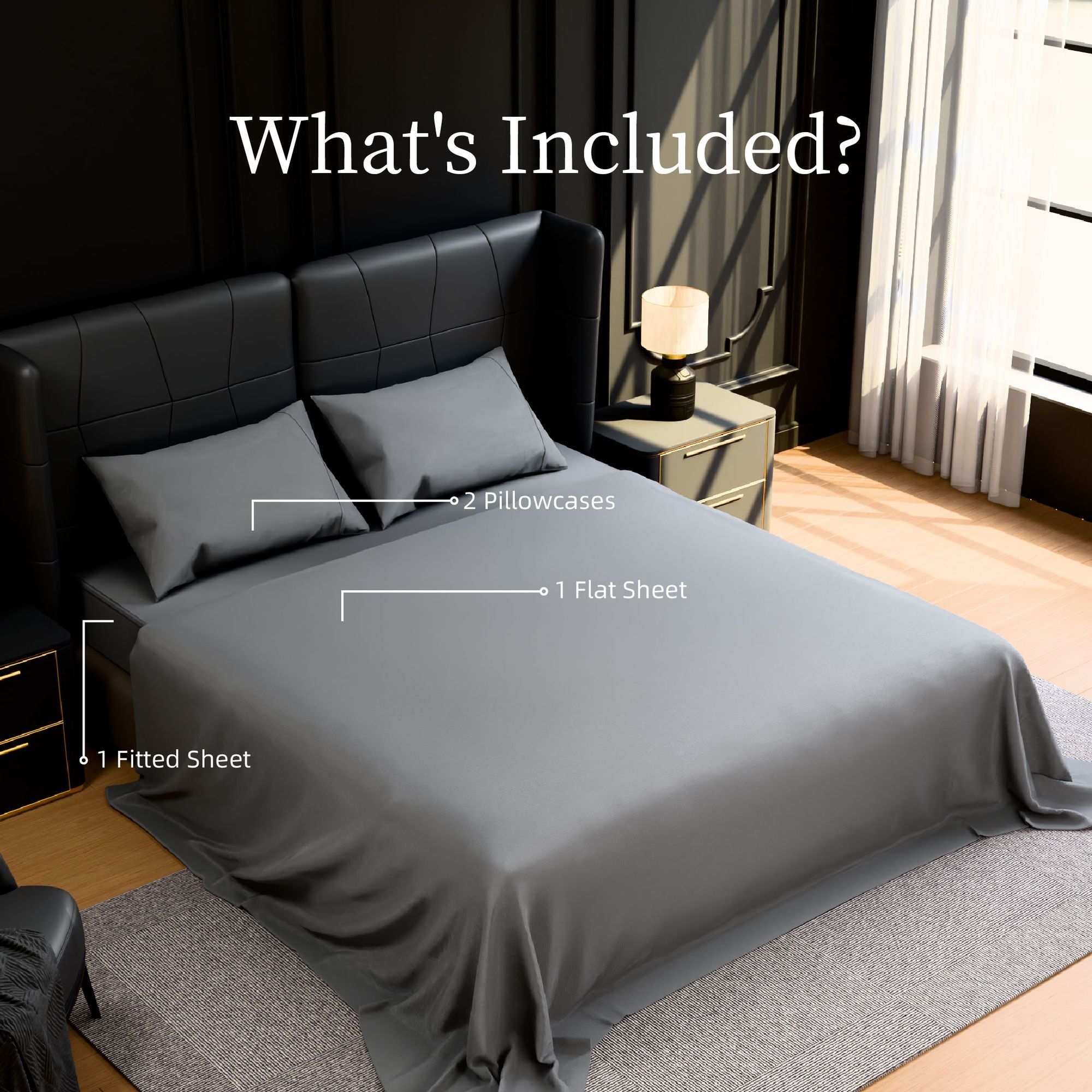 Grey Queen Sheet Set with Deep-Pocket Fitted Sheet