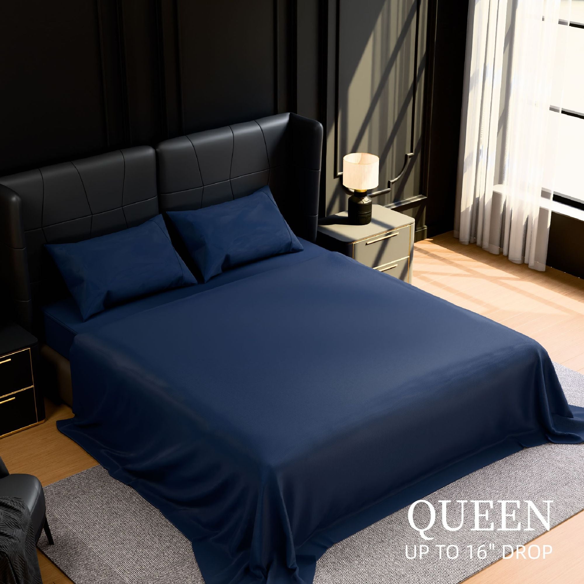 Ultra-Soft Brushed Microfiber Queen Sheet Set - Navy Blue