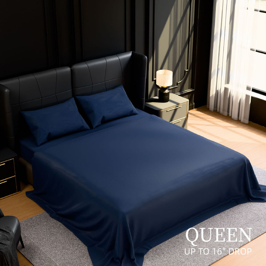 Ultra-Soft Brushed Microfiber Queen Sheet Set - Navy Blue