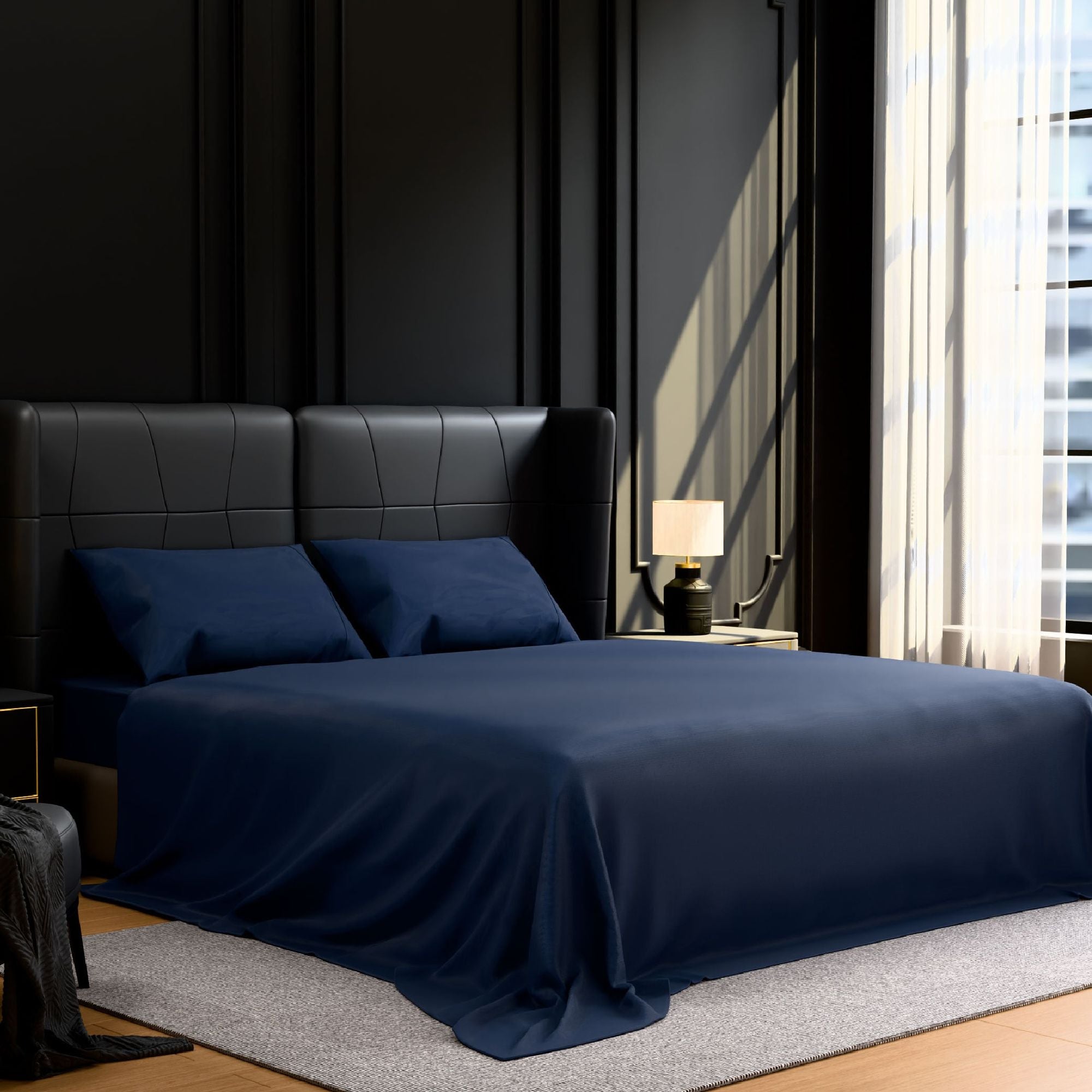 Ultra-Soft Brushed Microfiber Queen Sheet Set - Navy Blue