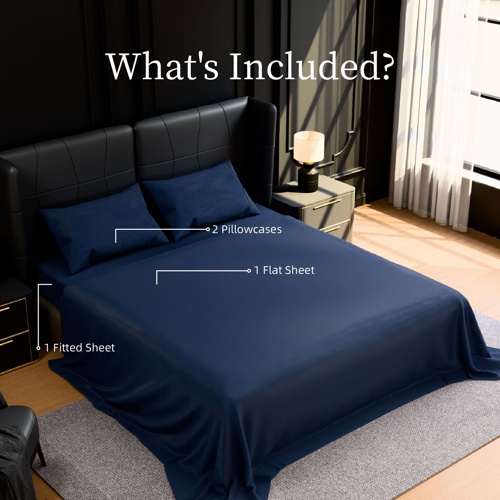 Ultra-Soft Brushed Microfiber Queen Sheet Set - Navy Blue
