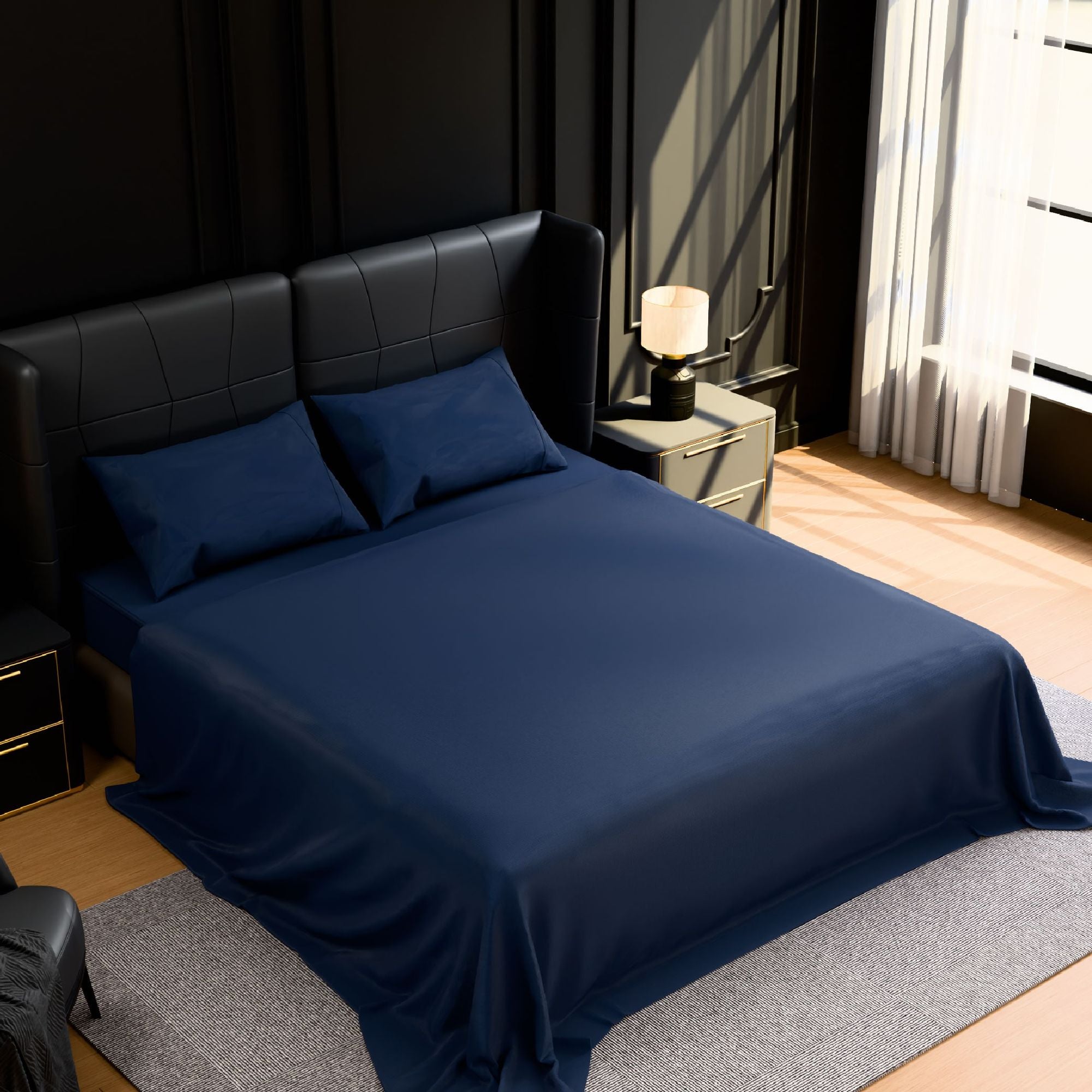 Ultra-Soft Brushed Microfiber Queen Sheet Set - Navy Blue