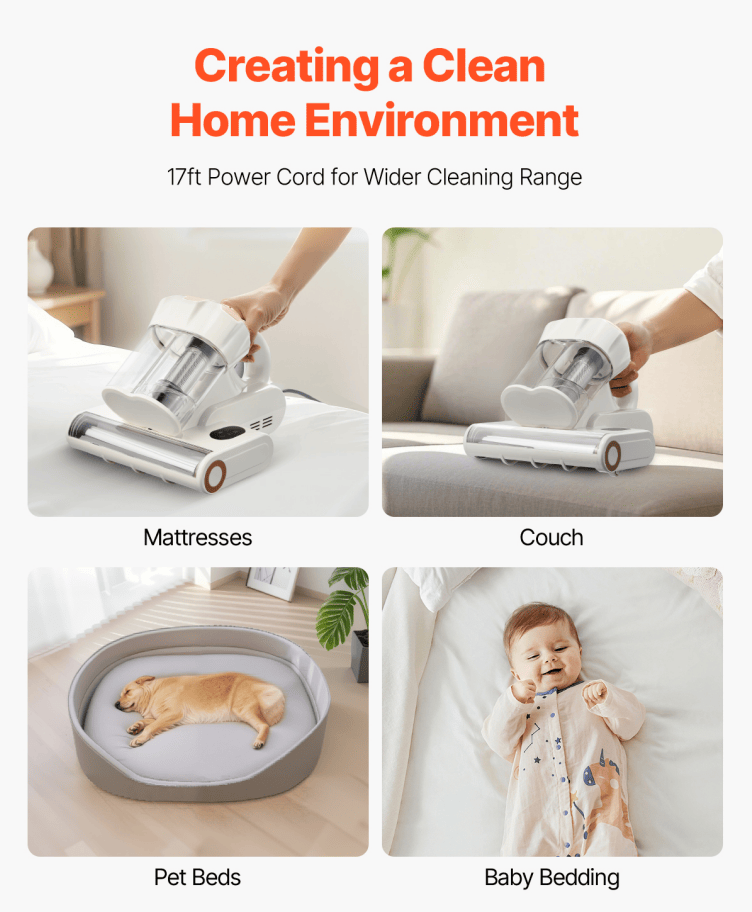 Handheld Bedding Vacuum with Dual Collection Bins