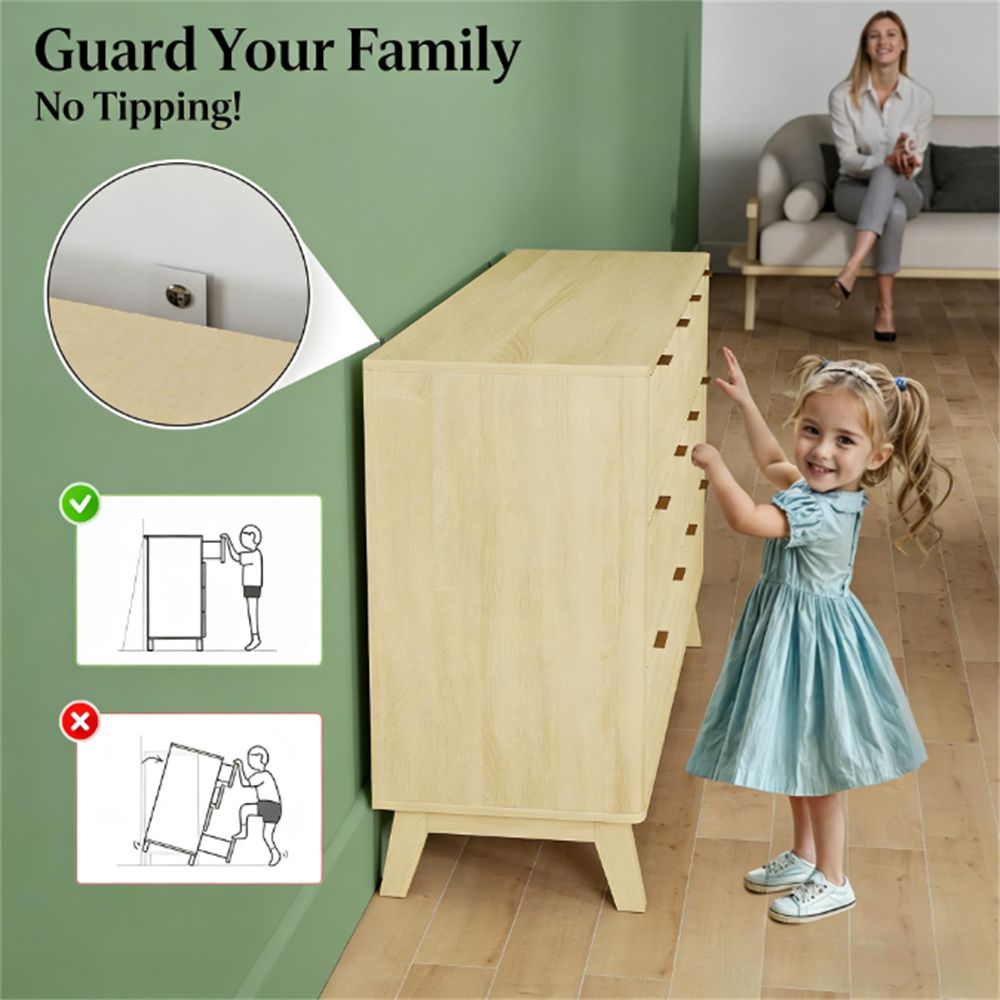 Natural Six-Drawer Dresser with Fluted Fronts