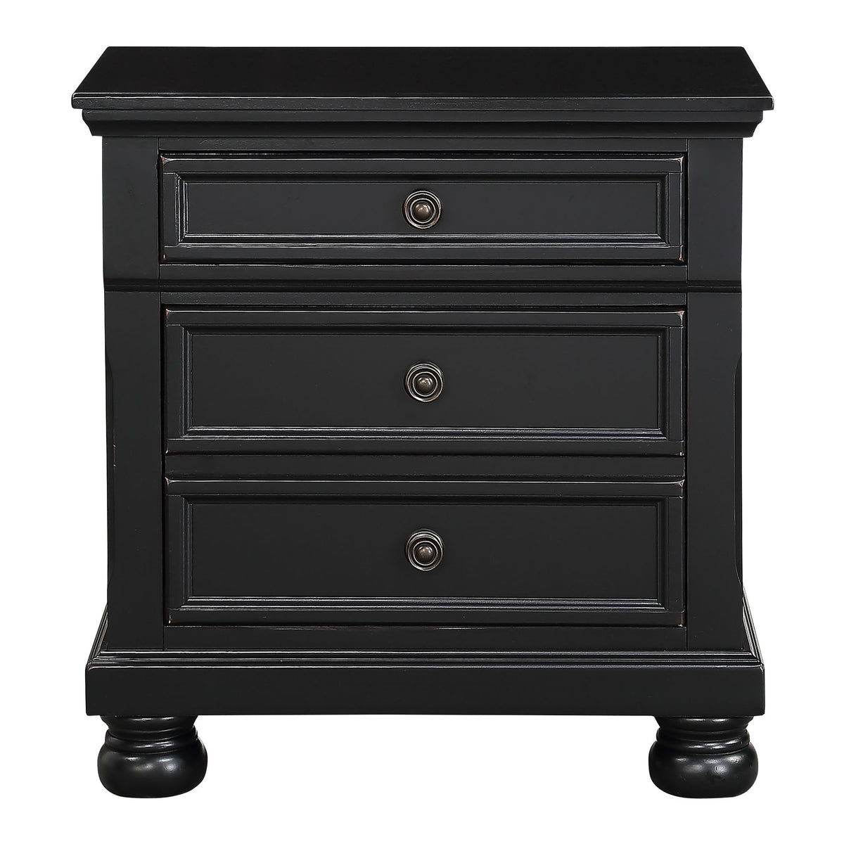 Bedroom Furniture Black Finish Bun Nightstand with Hidden Drawer Casual Transitional